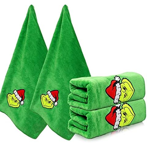 AMUHUA Christmas Kitchen Towels and Dishcloths Set - 30 X 14 Inch Green Xmas Absorbent Reusable Fingertip Tea Dish Hand Towels for Drying, Cleaning, Cooking and Baking, 2 Pack Cover