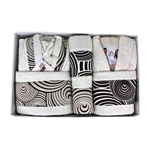 CREAZIONI FERLEN Completo Bagno Set Asciugamani Accappatoi Girandola 0706 Panna-Marrone 50-54