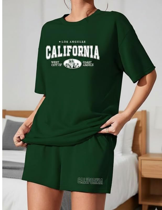 Image of KSHS Women Cotton Night Suit Top & Shorts Set | Loose Fit Printed Nightwear Co Ord Set Stylish Western | Soft Breathable Sleepwear Shorts with Pocket for Women