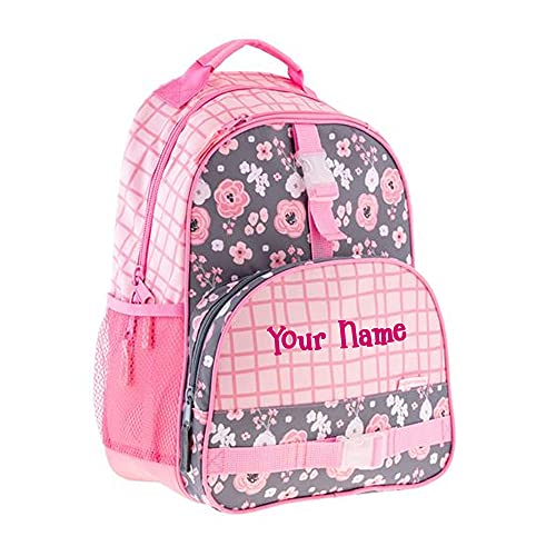 Stephen Joseph Personalized Backpack - Flowers Book Bag - Pink And Gray All Over Print - Kids Back To School Supplies - Vacation Daypack - Custom Name #TOP2