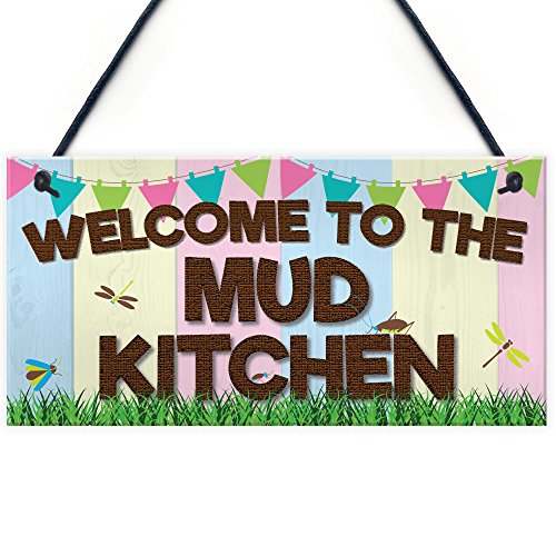 Price comparison product image RED OCEAN Welcome Mud Kitchen Home School Garden Outdoor Hanging Plaque Plot Gift Sign