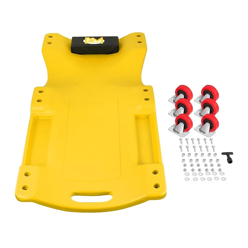Maca para Mecânico Automotivo de Perfil Baixo em PEAD com Apoio de Cabeça Acolchoado PM PERFORMOTOR Amarela PM-TOL-CPC36-YL