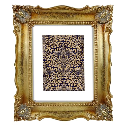 Vintage oro marco para pared y escritorio, adornado 20 x 25 cm fotomarcos con esterilla para 13 x 18 cm imagen, con tapa de vidrio