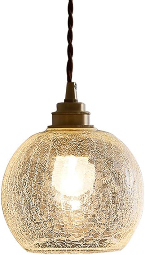 Lampe Suspendue en Laiton Moderne avec Globe en Verre Craquelé E27