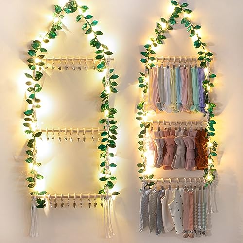 Image of POVETIRE Baby Headband Holder, Hair Bows and Accessories Storage Organizer, Wall Hanging Decor for Nursery Toddler Girls Room (Green)