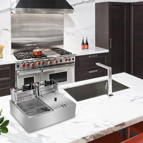 Kommerzielle Fritteuse, Kommerzielle Fritteuse, 5000 W, 12 l, elektrische Fritteusen mit zwei Tanks, Ölfritteuse aus Edelstahl für die Arbeitsplatte, professionelle Tischfritteuse für Restaurantküch – Bild 7