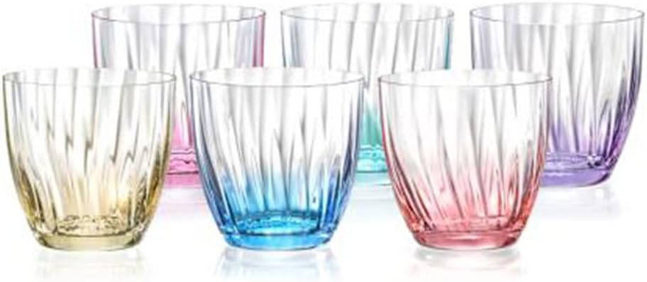 Elegant and Modern Decorative Kate Optic Design Rock Glassware Set for Parties, Events, Wedding, Birthday Programs, and Home Bar - 10oz Glasses, Set of 6, Assorted Color