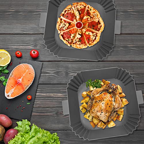 Image of Air Fryer Liners I Round Silicone Basket Baking Tray I Pot with Ear Handles I Nonstick Reusable Heat Resistant I Cooking Oven Insert Accessories (Grey+Grey)