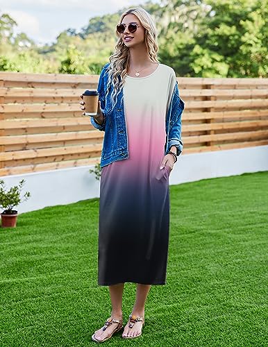 Image of Ekouaer Women's Nightgown Short Sleeve Sleepshirt Long Loungewear Casual Maxi Lounge Dress House Dresses with Pockets