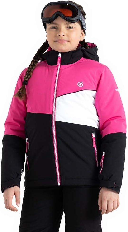 Dare 2b Girls Steazy Full Zip Padded Waterproof Ski Jacket, PurePink/Blk, 13 Years