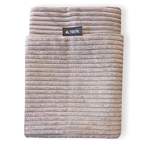 4L Textil Molly Hundekissen Cord Beige Hundebett mittelgroße Hunde mit Bezug und Reißverschluss Hundebett Cord kuscheliges Hundekissen waschbar (80x60 cm, Latte(Stripes))