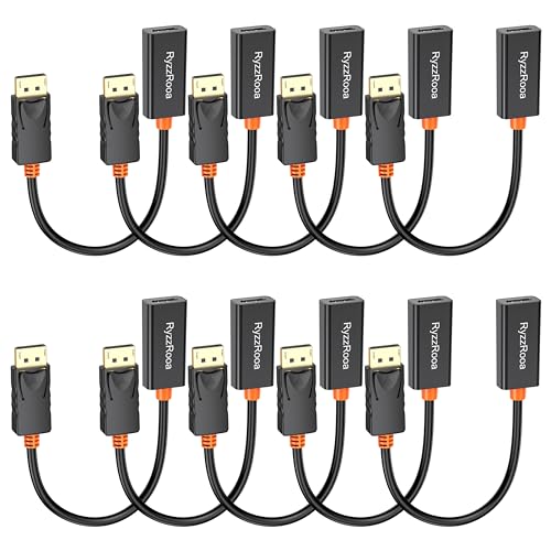 RyzzRooa 4K DisplayPort to HDMI Adapter, 10 Pack, Gold-Plated Male Display Port to Female HDMI Adapter, Uni-Directional DP to HDMI Adapter Cable Compatible with PC, Laptop, Monitor, Projector by RyzzRooa - Used condition - US$43.29