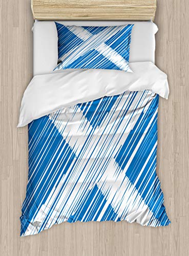 ABAKUHAUS Scotland Duvet Cover Set, National Flag Scribbled, Bedding Set 2 Pieces with 1 Pillow Shams, 130 x 200 cm - 70 x 50 cm, Cobalt Blue White
