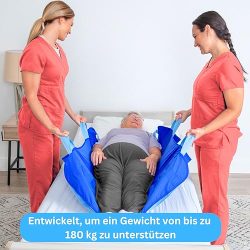 EYRA Patienten-Gleittuch 122×102 cm mit 8 Griffen – Transferlaken & Positionierungshilfe für Pflege, Senioren & Betttransfer – Waschbar, Wiederverwendbar, Belastbar bis 180 kg