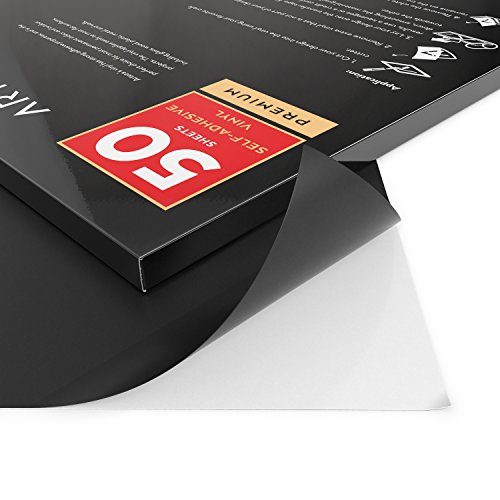 ARTEZA Self Adhesive Vinyl Sheets, 12 x 12 Inches, Pack of 50, Matte Black, Waterproof and Easy to Weed and Cut, SAV for DIY Projects