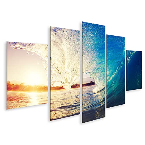 islandburner, Quadro, stampa su tela, di grande formato, quadri moderni con gabbiani e barca a vela al tramonto 170x80cm - 5 Piezas