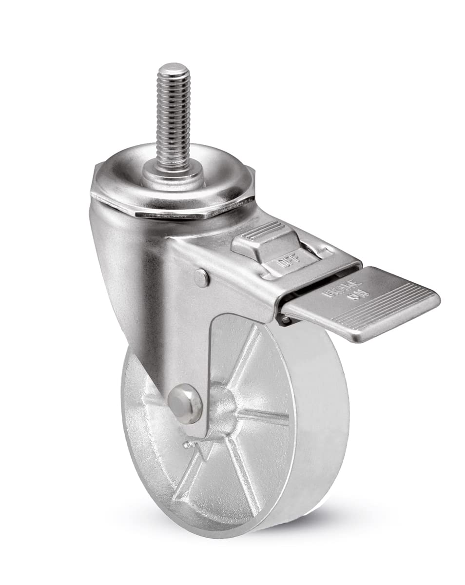 Vintage Industrial 5" X 1.25" Gray Iron Semi Steel Wheel - Total Locking Swivel Caster - 350 lbs Cap - CasterHQ