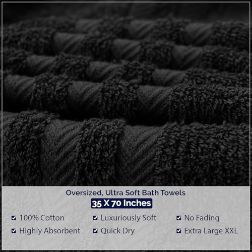 Image of DAN River 2 Pack Bath Sheets Extra Large 35x70, Large Bath Towels for Adults, XL Oversized Heavy Duty Towel Set, 600 GSM 100% Ring Spun Cotton, Soft Quick Dry, Black