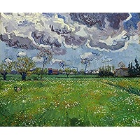 van gogh landscape under a stormy sky