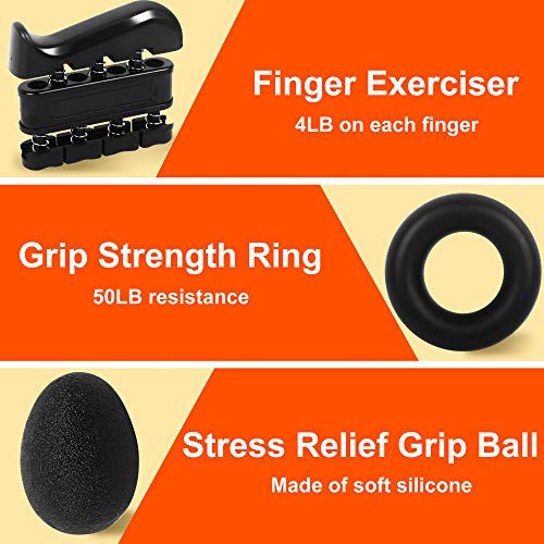 Hand Grip Exerciser Strengthener Kit - 7 Pack Hand Grip Trainer, Include Grip Strengthener, Finger Stretcher, Grip Strength Ring, Finger Exerciser, Stress Relief Ball, For Muscle Build And Recovery #TOP3