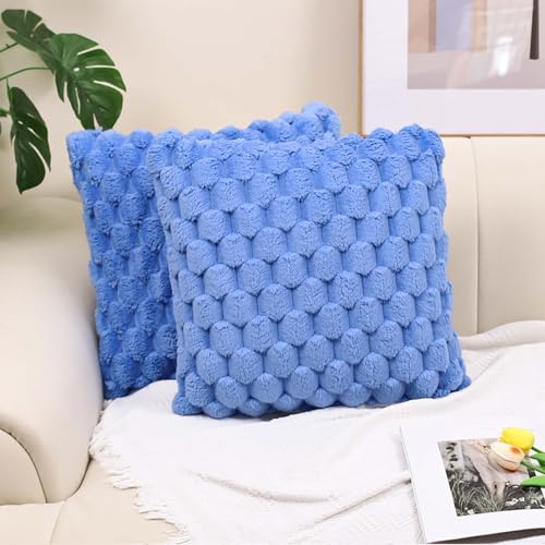 Housse de coussin 45x45 peluche bleu sarcelle deco canapé lit salon - 2
