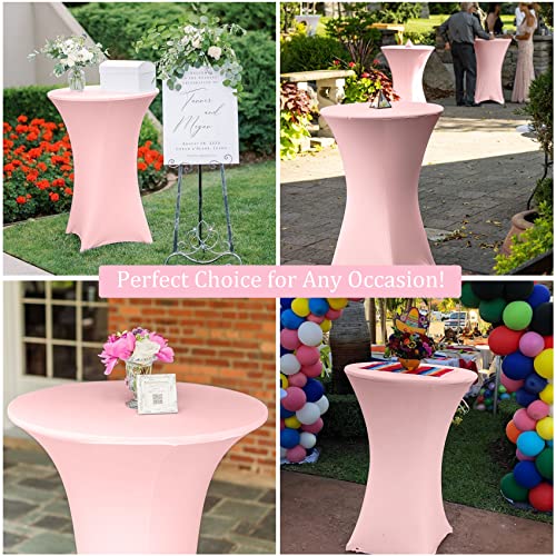 Image of 4 Pack Spandex Stretch Tablecloth - 32x43 Inch Square Corners, Fitted High Top Table Cloth for Cocktail, Bar, Weddings, Birthday, Banquet, Outdoor Party (Pink)