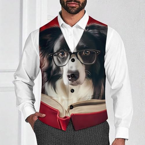 Herding-Sheep Dog Reading (4) Men's Suit Vests Business Formal Dress Vest V-Neck Waistcoat for Wedding Casual2