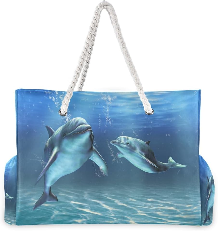 Bolaz Beach Bag Dolphins Tote Travel Bag luggage bag Grocery Shopping Bag Carry Bag