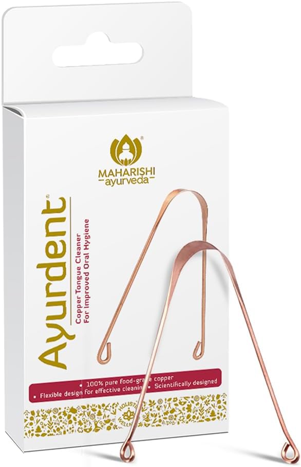 Maharishi Ayurveda Ayurdent Tongue Cleaner for Kids Ages 10+ and Adults - Premium Ayurvedic Copper Oral Hygiene Tongue Scraper Tool for Effective Bacteria & Plaque Removal (Pack of 1)