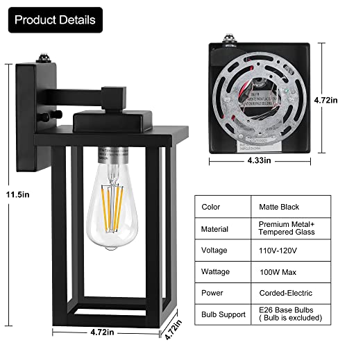 WIHTU Outdoor Porch Lights Fixtures Wall Mount, Dusk to Dawn Outdoor Lighting Fixtures for House, Sensor Exterior Wall Lights, Waterproof Sconce Outside Lamp, Anti Rust Wall Lantern for Garage - Image 7