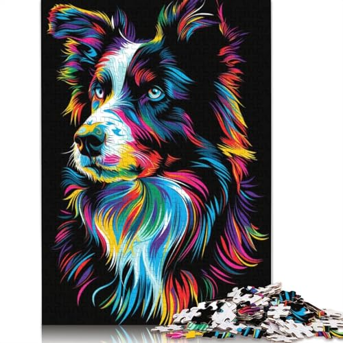 Puzzle 1000 pièces Jeu DJ Neon Border Collie Puzzles pour Puzzle en Bois Activité familiale Taille 75x50cm