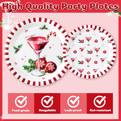 Christmas Cocktail Xmas Martini Cocktail Candy Cane Party Plate Supplies - Serves 24-96Pcs Party Tableware Decoration Disposable Paper Plate Napkin Fork for Winter Holiday Birthday – Image 4