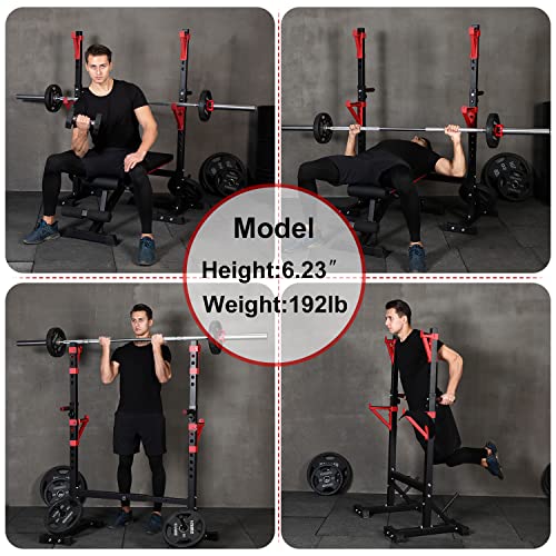CANPA Squat Rack, Adjustable Barbell Rack Strength Training Barbell Stand with Dip Station Multi-Function Squat Stand Equipment for Home Gym Fitness 600Lbs（red） by CANPA - Image 7
