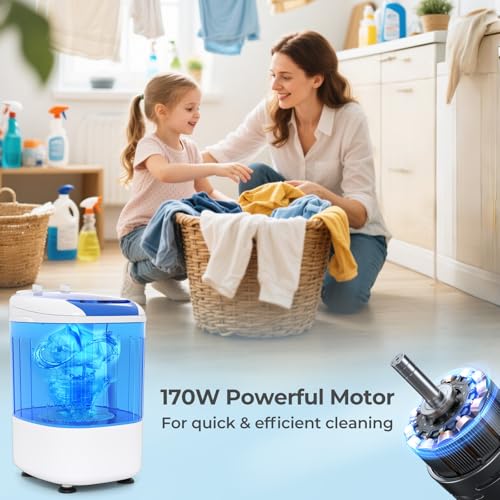 COSTWAY 2 in 1 Portable Washing Machine, Mini Single Tub Washer Spin Dryer with Spin Tub & Timing Function, Compact Laundry Washer for Flats, Dorm, RV, Camping (Blue) - Image 5
