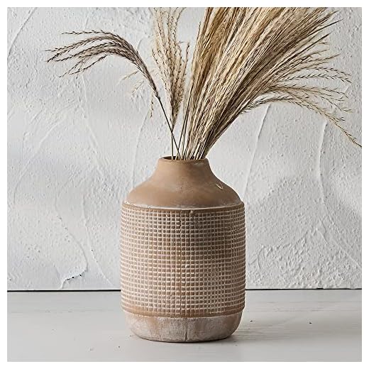 SIDUCAL Ceramic Rustic Farmhouse Vase, Sand Glaze Finish Boho Vase, Pottery Decorative Flower for Home Decor, Table, Living Room Decoration, Shelf Decor, Mantel, 7 Inch, Beige