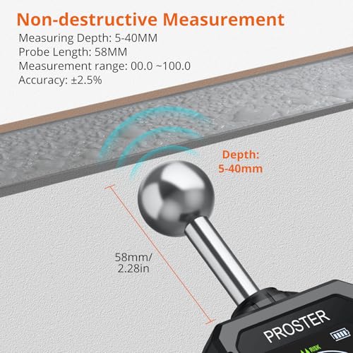 Proster Feuchtigkeitsmessgerät Wand Kugelform Sphärisches wiederaufladbares Feuchtemessgerät Mauerwerk mit LCD Bildschirm für Wände Mauerwerk 0-40mm Analysetiefe (Schwarz Orange)