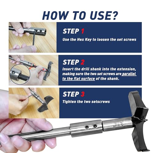 ASNOMY 10 Inch Extra Long Ship Auger Extension Forstner Bit Extension with 1/2" Shank, Accepts 1/2" Shank, 1/2" Hex Drive