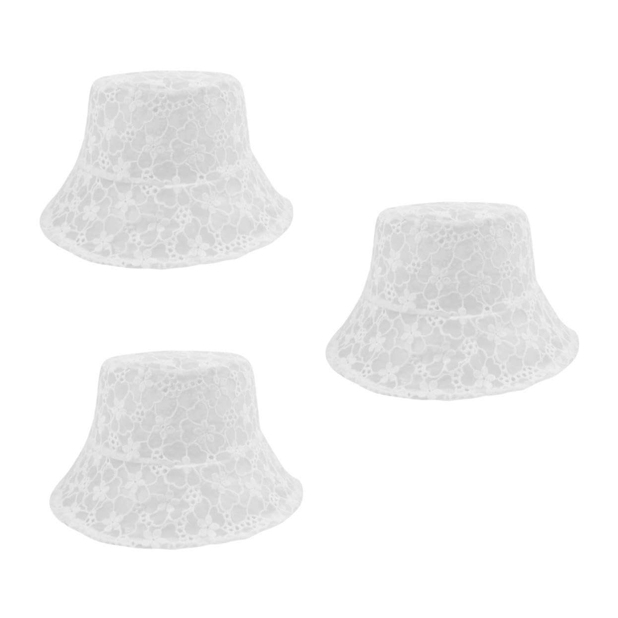 Healeved Lot De 3 en Dentelle pour Femmes Chapeaux Et Casquettes Chapeau De Plage Protection Solaire Protection UV De Pêcheur De Soleil pour Adulte Blanc