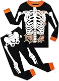 Jungen Halloween Pyjama Set Skelett 100% Baumwolle Kleinkind Kinder Pyjama Langarm Nachtwäsche Outfit 1-12 Jahre, Skelett (leuchtet im Dunkeln)/Schwarz, 110
