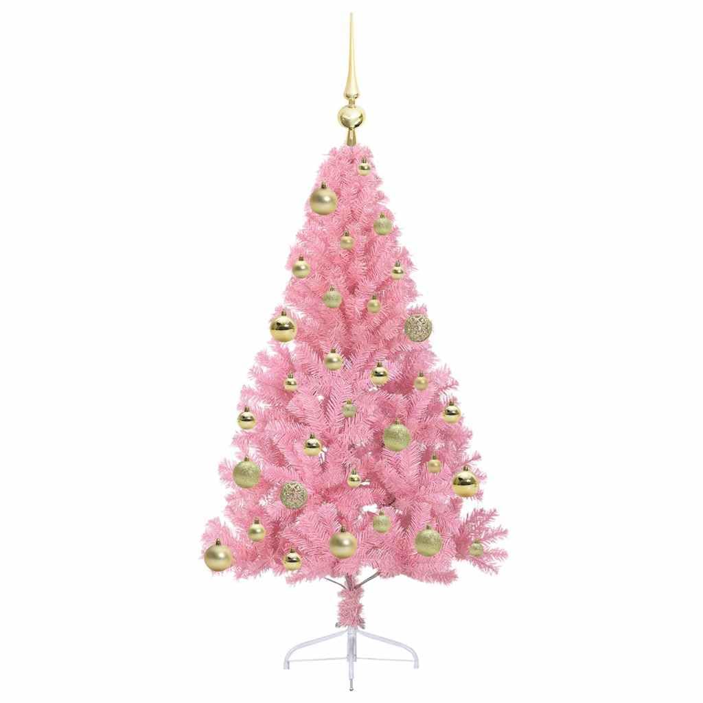 Sztuczna podświetlana choinka różowa 120 cm, materiał PCW, 150 diod LED o ciepłej białej barwie, 8 trybów, do użytku wewnątrz i na zewnątrz