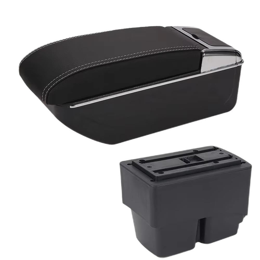 FSOZDBBPL For Ford Fiesta 2010-2018 Car Armrest Box Retrofit Parts Center Storage Box Car Armrest Arm Interior Parts(D3 Black white NoUSB)