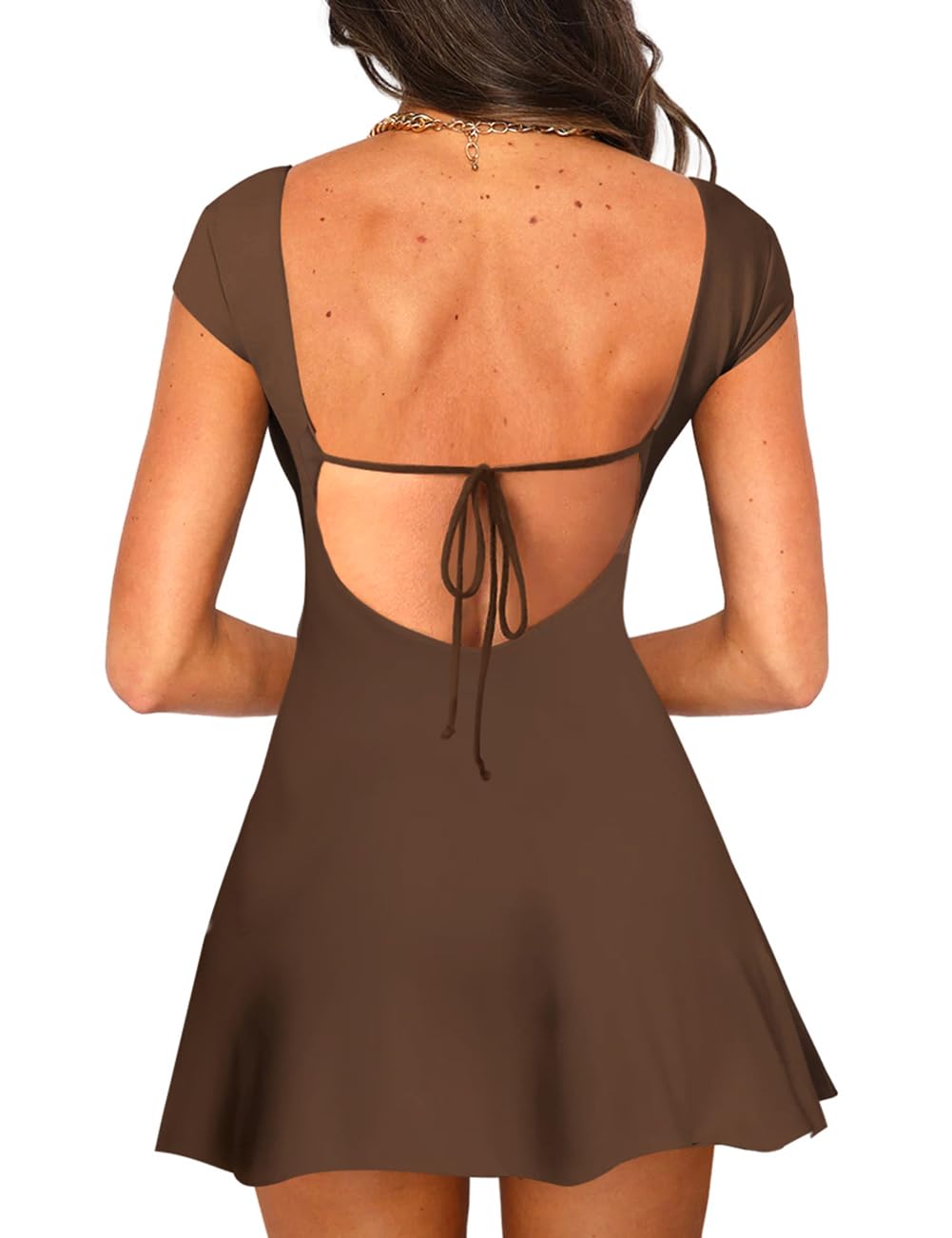 Lancifolium Y2k Square Neck Backless A-line Mini Sun Dresses for Women Summer 2024 Elegant Cocktail Party Sundress