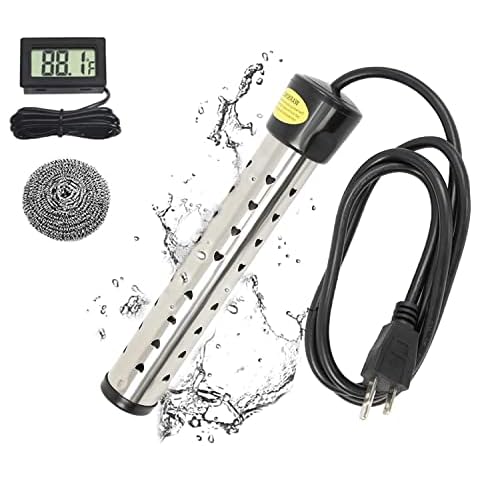 Lakkzoom Immersion Water Heater with 304 Stainless Steel Cover Intelligent Temperature Control and Digital LCD Thermometer Electric Portable Bucket Heater Heat 5 Gallons of Water in Minutes 1500W Cover
