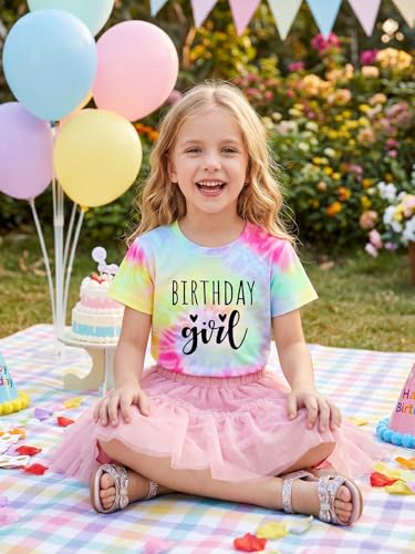 Image of YHHR Birthday Girl Shirt Tie Dye Girls Birthday Shirts 7-14 Year Kids Tops | Girls Birthday T Shirt, Cute B-Day Gifts Party Tops ,Birthday Outfits ,Letter Print Tees ,Graphic Short Sleeve Tee Tops
