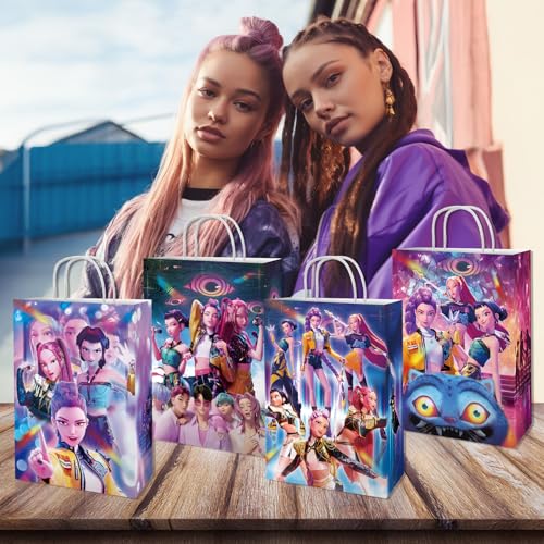 Demon Hunters Birthday Decorations, 12PCS Party Goodie Gift Bags, Including 4 Patterns Double Sided Printed Ideal for Boys Girls Kpop Theme Party Supplies - Image 3