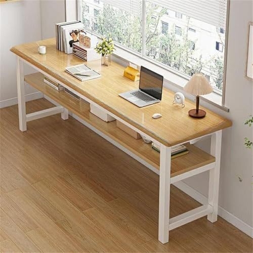 Escritorio para computadora Cuadrado de 15.7' de adelante hacia atrás, para Escritura, Alquiler, casa, Mesa Larga, Rectangular, Extra Largo, marrón Claro/Blanco, Estante Incluido,