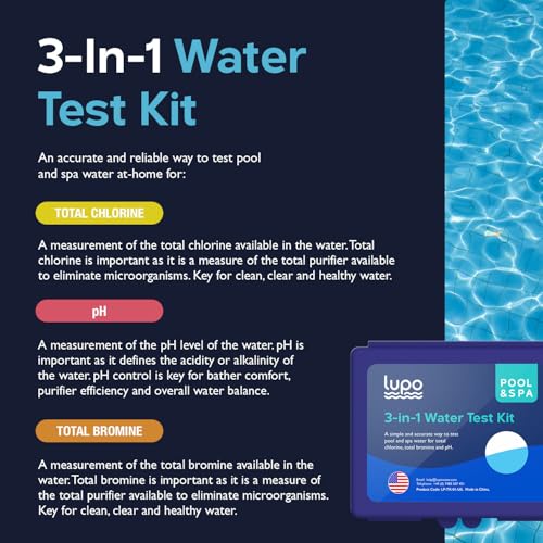 Lupo 3-in-1 Pool Test Kit | Pool Testing Kit for Residential Swimming Pools & Spas for Testing Total Chlorine, Total Bromine & pH | Pool Chemical Test for Quick & Accurate at-Home Pool Water Testing