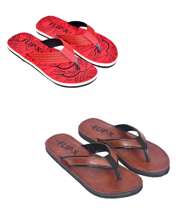 LEACO Mens Premium Slipper Combo - Set of 2 by FLIP X | Comfort and Style (Red & Brown, 9) (B0CJCHJB8D) Amazon Price History, Amazon Price Tracker