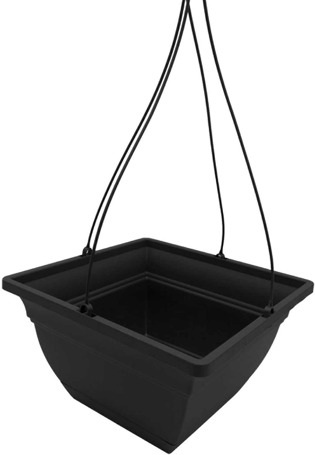 The HC Companies Eclipse Square Hanging Planter for Indoor Plants - Contemporary Hanging Plant Pot w/Attached Saucer - Lightweight & UV-Resistant Hanging Plant Holder (12" Black, Pack of 2)