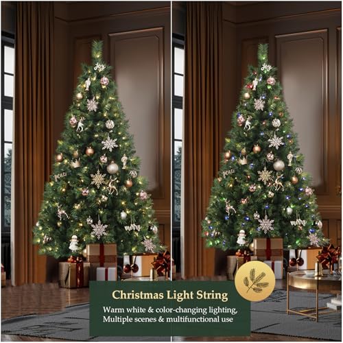 SALCAR 8ft Pre-lit Artificial Christmas Tree – 9 Lighting Modes & Remote Control │ 868 PVC Tips Spruce‑Pine Tree with 380 Warm White & Multicolor LEDs │ 240 cm Quick Setup for Festive Holiday Décor - Image 4